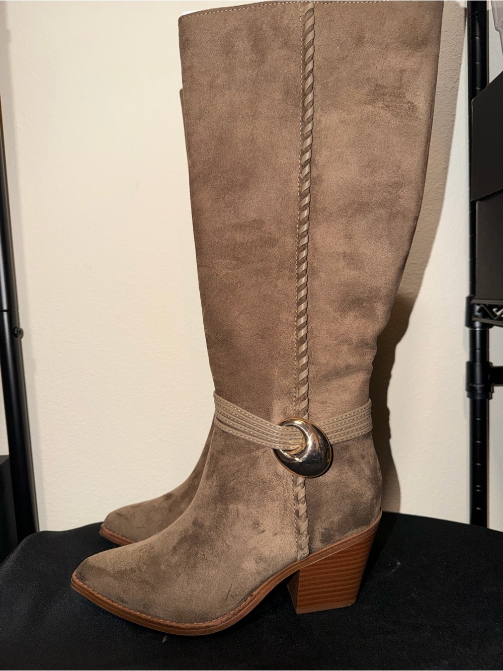 Universal Thread Knee Boot in Taupe with Decorative Buckle